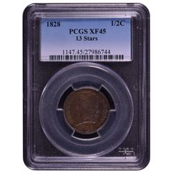 1828 Capped Bust Half Cent PCGS XF45 13 Stars