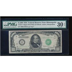 1934 $1000 Minneapolis Federal Reserve Note PMG 30EPQ