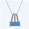 Image 1 : 14KT White Gold 3.04ct Turquoise and Diamond Pendant with Chain