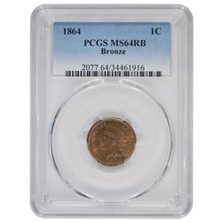 1864 Bronze One cent Coin PCGS MS64RB