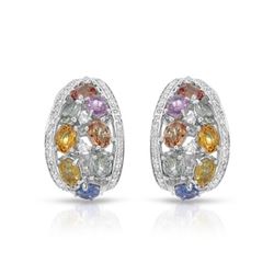 14KT White Gold 6.57ctw Multi Color Sapphire and Diamond Earrings