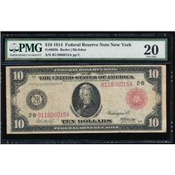 1914 $10 New York Red Seal Federal Reserve Note PMG 20