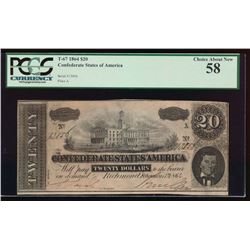 1864 $20 Confederate States of America Note PCGS 58