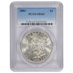 1884 $1 Morgan Silver Dollar Coin PCGS MS63