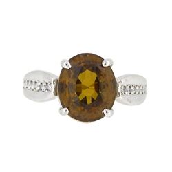 14KT White Gold 7.75ct Orangy Brown Zircon and Diamond Ring