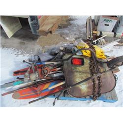 Pallet of Garden Tools,Ski's + chain