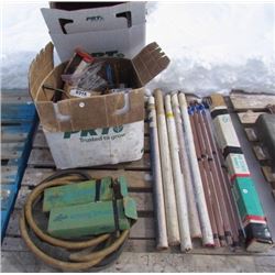 Pallet of Pump valve, welding cable and 2 boxes of electric rods
