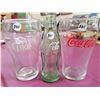 Image 2 : Single 1950s Green Coca Cola Bottle with 2 large Coke soda glasses