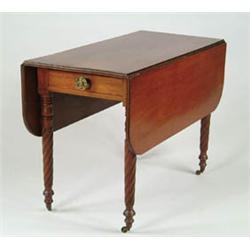 Lot# 7  MAHOGANY SHERATON SPIRAL LEG DROP LEAF TABLE.  