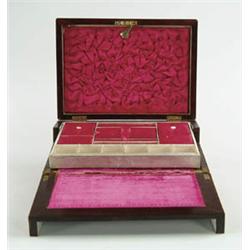 Lot# 14  MAHOGANY AND ROSEWOOD LADIES TRAVELING BOX.  