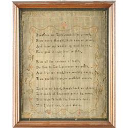 Lot# 16  EARLY NEEDLEWORK SAMPLER BY ELIZABETH MARTIN 1799 WITH BIRTH CERTIFICATE.  