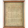 Image 1 : Lot# 16  EARLY NEEDLEWORK SAMPLER BY ELIZABETH MARTIN 1799 WITH BIRTH CERTIFICATE.  