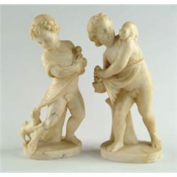 Lot# 32  PAIR OF CARVED ALABASTER STATUES.  