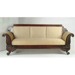 Lot# 35  LARGE MAHOGANY CARVED EMPIRE SOFA.  