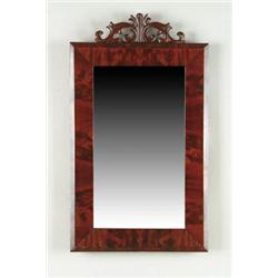Lot# 36  MAHOGANY EMPIRE MIRROR WITH CARVED CREST.  