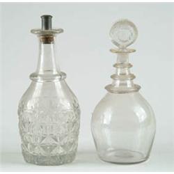 Lot# 37  TWO EARLY BLOWN GLASS DECANTERS.  