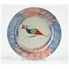 Image 1 : Lot# 47  THREE COLOR RAINBOW SPATTERWARE PEAFOWL PATTERN PLATE.  