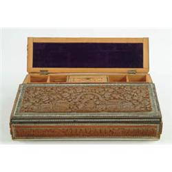 Lot# 56  CARVED TEAK AND INLAID LAP DESK.  