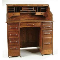 Lot# 58  42” OAK S ROLL TOP DESK.  