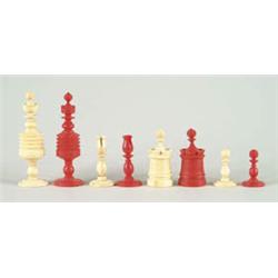Lot# 71  CARVED AND PAINTED IVORY CHESS SET.  