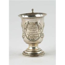 Lot# 123  PRESENTATION HANDLED COIN SILVER FOOTED CUP.  