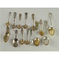 Lot# 127  FOURTEEN STERLING SOUVENIR SPOONS.  
