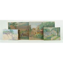 Lot# 131  ARIANNA KELLEY (American, 20th C) FOUR UNFRAMED SMALL PAINTINGS.  