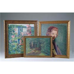 Lot# 132  ATTRIBUTED TO ARIANNA KELLEY (American, 20th Century) THREE UNSIGNED PAINTINGS.  