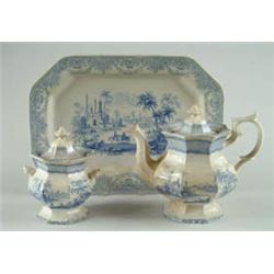 Lot# 143  SIX PIECES OF BLUE AND WHITE STAFFORDSHIRE TABLEWARE.  