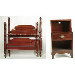 Lot# 162  PAIR OF MAHOGANY PINEAPPLE POST TWIN BEDS AND ONE DRAWER NIGHT STAND.  