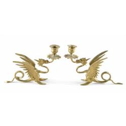 Lot# 167  PAIR OF BRASS DRAGON CANDLESTICKS.  