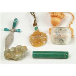 Lot# 170  FIVE JADE AND GLASS ITEMS.  