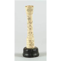 Lot# 171  SCRIMSHAW DECORATED IVORY CANDLESTICK.  