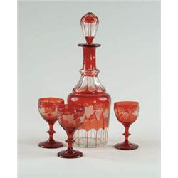 Lot# 185  FOUR PIECE ETCHED DECANTER SET.  