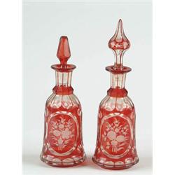 Lot# 187  PAIR OF CRANBERRY TO CLEAR BOTTLES.  
