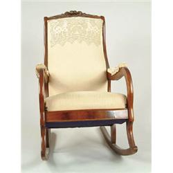 Lot# 192  ROSE CARVED WALNUT LADIES ROCKER.  