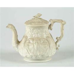 Lot# 197  SALT GLAZE DECORATED COVERED TEAPOT.  