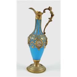 Lot# 204  INTERESTING EUROPEAN GLASS AND BRASS EWER.  