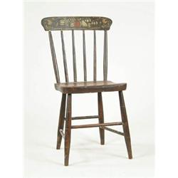 Lot# 207  PAINTED WINDSOR PLANK SEAT CHAIR.  