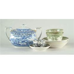 Lot# 213  EIGHT PIECES OF EARLY TRANSFERWARE PORCELAIN.  