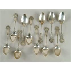 Lot# 228  SET OF ELEVEN FANCY COIN SILVER TEASPOONS.  