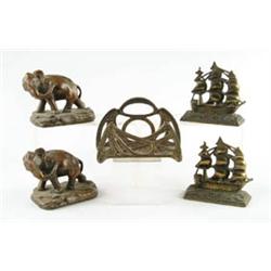 Lot# 233  TWO PAIR OF BOOKENDS AND LETTER HOLDER.  