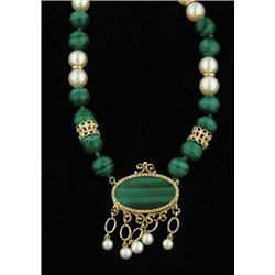 Lot# 291  MALACHITE AND PEARL NECKLACE.  