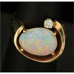 Lot# 295  OPAL, DIAMOND AND 14K YELLOW GOLD RING.  