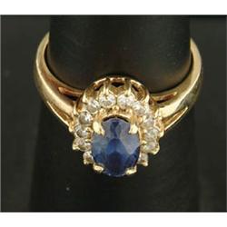 Lot# 301  BENITOITE AND DIAMOND 14K GOLD RING.  