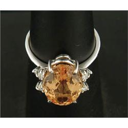 Lot# 305  18K WHITE GOLD DIAMOND AND IMPERIAL TOPAZ RING.  