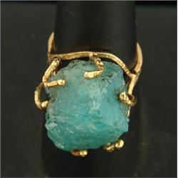 Lot# 327  RAW EMERALD STONE 18K GOLD RING.  
