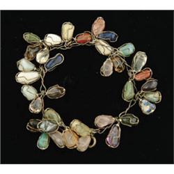 Lot# 329  MULTI-STONE AND SILVER WIRE BRACELET.  
