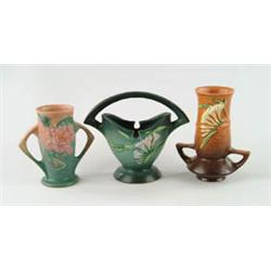 Lot# 413  THREE PIECES OF ROSEVILLE POTTERY.  