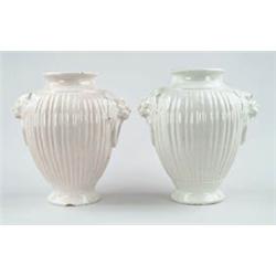 Lot# 426  PAIR OF LARGE LION HANDLED URNS BY DURANT POTTERY COMPANY.  